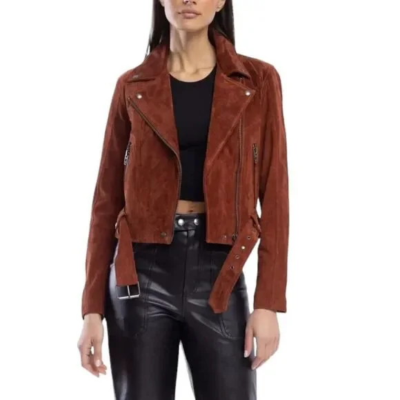 Blank NYC Jacket Womens XS Sun Valley Suede Leather Luxury Zip Moto Amber Spring